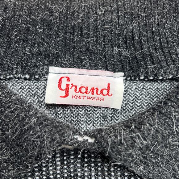 Vintage 70s Grand Knitwear Fair Isles Mountain Ski Sweater Collared Black White - Picture 3 of 7